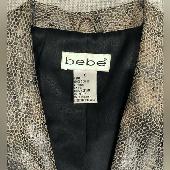 Very Rare Vintage Bebe Snake Print Embossed Leather Blazer Jacket Size S - Picture 8 of 9